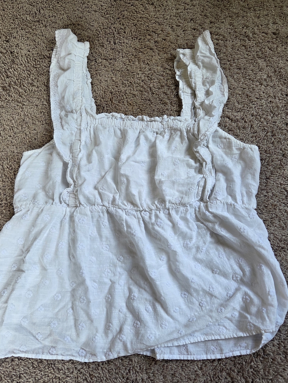 White Eyelet Ruffle Strap Women's Tank Top Smocked Crop Mid Waist XL